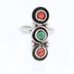 ZUNI Sterling Silver Signet ring. Navajo Green Turquoise Oyster Trio Cluster Ring.  St(14)