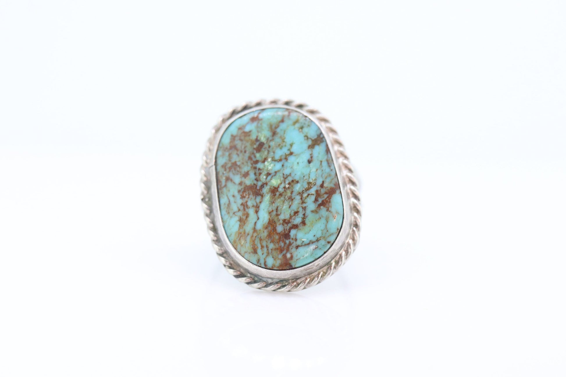 Zuni Navajo Large Sterling Silver Signet ring. Turquoise Bezel set Ring.  St(15)