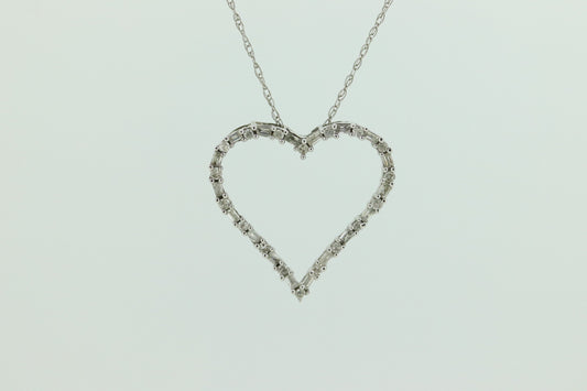 10k Open Heart Diamond Necklace. Open Heart Necklace. Round Baguette Diamond outline. st(68)