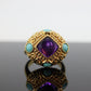 14k Bubble Turquoise and Amethyst stone Ring. 14k Turquoise Amethyst Candy Cocktail Ring st(295)