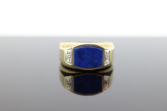 10k Lapis Lazuli and Diamond Ring. Lapis and Diamond signet ring. HOLLAND made Very unique. St(105) Sz8