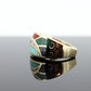 Bagley & Hotchkiss Dome RING 14K Yellow Gold Inlaid Gemstone Ring Mother of Pearl Lapis Turquoise DIAMOND RING  st(36-7)