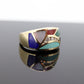 Bagley & Hotchkiss Dome RING 14K Yellow Gold Inlaid Gemstone Ring Mother of Pearl Lapis Turquoise DIAMOND RING  st(36-7)
