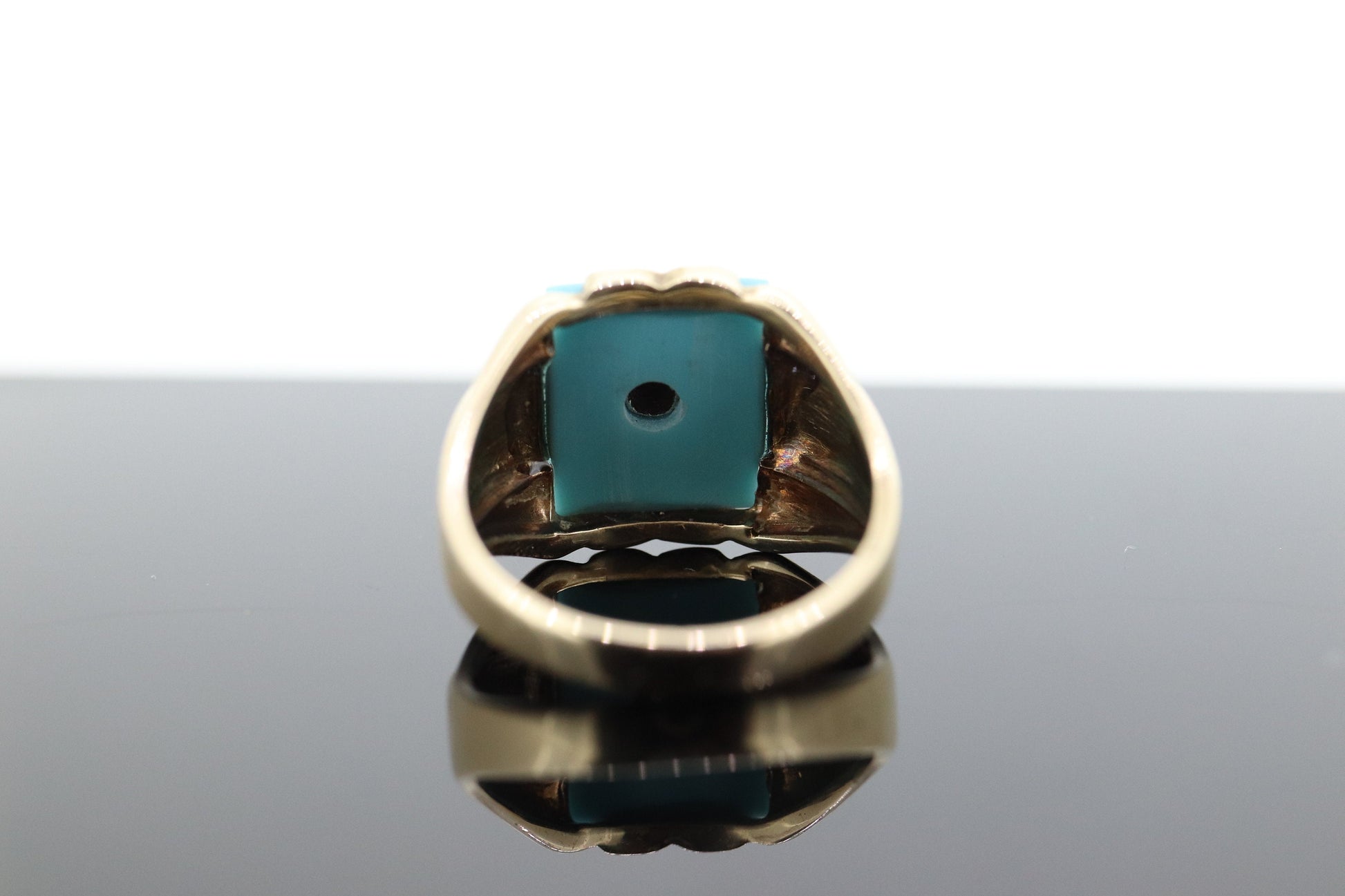 10k Turquoise and diamond ring. Heavy Mens Turquoise and center diamond multi-tone Rose green yellow gold ring. st(350)