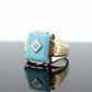 10k Turquoise and diamond ring. Heavy Mens Turquoise and center diamond multi-tone Rose green yellow gold ring. st(350)