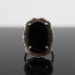 Sterling Silver Oval Onyx ring. Engraved Outline Vintage. st(37)