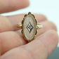 10k Camphor Glass Diamond Oval ring. Art Deco Filigree Frosted Rock Crystal Ring with a diamond. st(230)