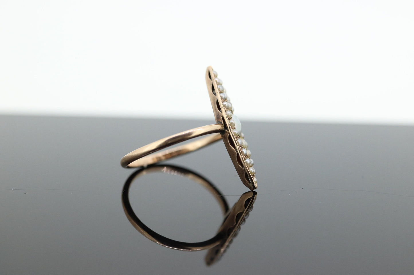 Antique 14k PEARL seed MOP cluster Marquise Navette ring. ANTIQUE Victorian Pearl seed Marquise cluster ring