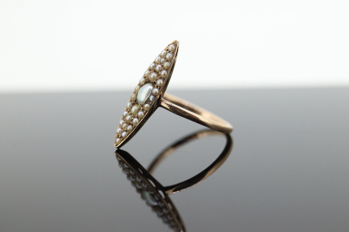 Antique 14k PEARL seed MOP cluster Marquise Navette ring. ANTIQUE Victorian Pearl seed Marquise cluster ring