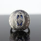 Antique ROUND SHIELD ring. 14k TRILOGY three diamond and sapphire shield ring. 14k Art Deco trio triple diamond shield ring. st(207)