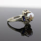 Antique Pearl Sapphire ring. 20k white gold engraved Open ring. 1920s 20k Gold Engraved band. st(276)