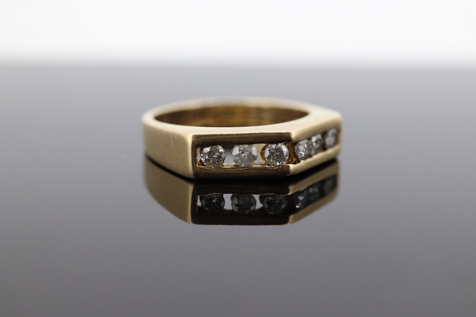 14k diamond tension set Eternity ring. 14k Diamond channel infinity chevron mirror band st(161)