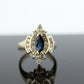 14k Sapphire Diamond Halo ring. Large Marquise SAPPHIRE with 2/3ctw Diamonds Cluster cocktail ring. st(138)