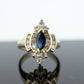 14k Sapphire Diamond Halo ring. Large Marquise SAPPHIRE with 2/3ctw Diamonds Cluster cocktail ring. st(138)