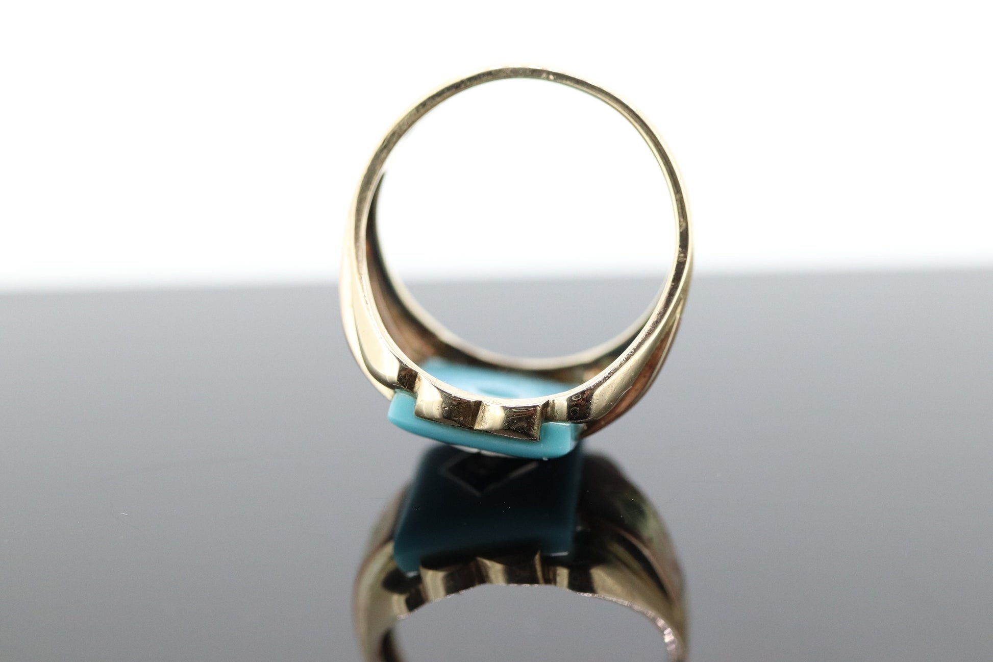 10k Turquoise and diamond ring. Heavy Mens Turquoise and center diamond multi-tone Rose green yellow gold ring. st(350)