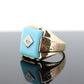 10k Turquoise and diamond ring. Heavy Mens Turquoise and center diamond multi-tone Rose green yellow gold ring. st(350)