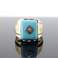 10k Turquoise and diamond ring. Heavy Mens Turquoise and center diamond multi-tone Rose green yellow gold ring. st(350)