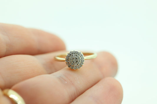 Diamond Daisy Cluster Elevated Ring. 10k Yellow gold with round diamond Cluster arrangement. st(47)