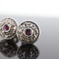 14k Ruby and Diamond Halo Gold Stud Earrings. Vintage Rough cut diamond ruby button round earrings. st(40)