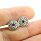 14k Ruby and Diamond Halo Gold Stud Earrings. Vintage Rough cut diamond ruby button round earrings. st(40)