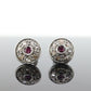 14k Ruby and Diamond Halo Gold Stud Earrings. Vintage Rough cut diamond ruby button round earrings. st(40)