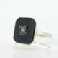 Art Deco Onyx and Diamond Ring. 14k White Gold Rectangle Onyx and Diamond ring. Mourning ring. st(150)