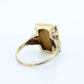 10k Tiger Eye Cameo Diamond Signet Ring. 10k gold Heavy Carved Warrior Mens or Womens ring. st(150)