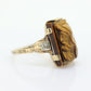 10k Tiger Eye Cameo Diamond Signet Ring. 10k gold Heavy Carved Warrior Mens or Womens ring. st(150)