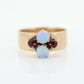 10k Victorian Opal and Garnet ring. 10k Gold Victorian claw opal ring. Wide Cigar BAnd. st(196)