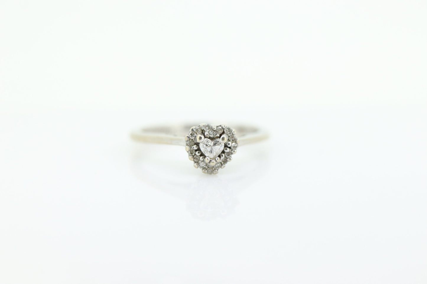 10k Heart Diamond Cut Halo ring. 10k white gold Heart Cut diamond cluster band. Diamond Halo ring. st(86)