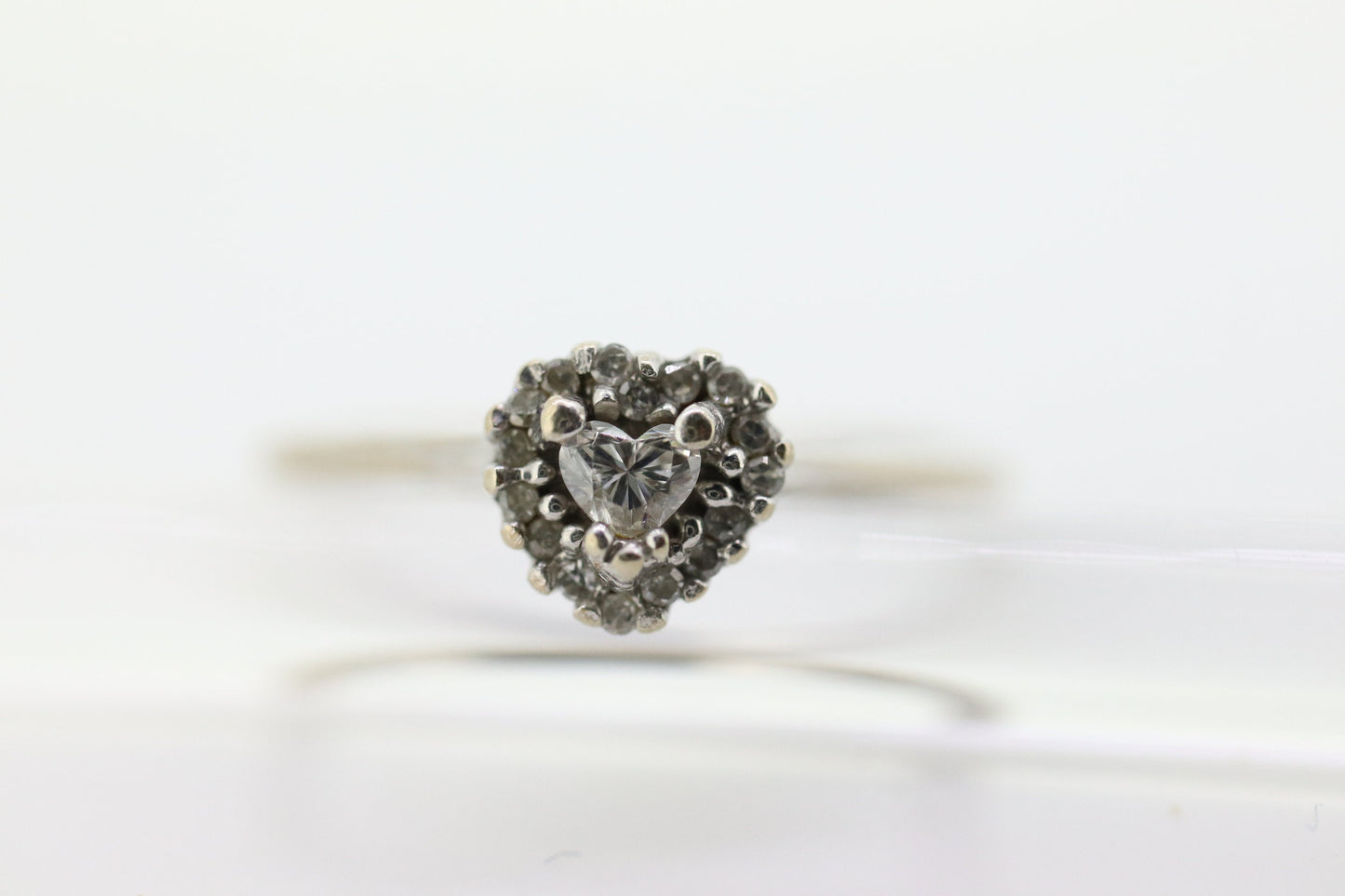 10k Heart Diamond Cut Halo ring. 10k white gold Heart Cut diamond cluster band. Diamond Halo ring. st(86)