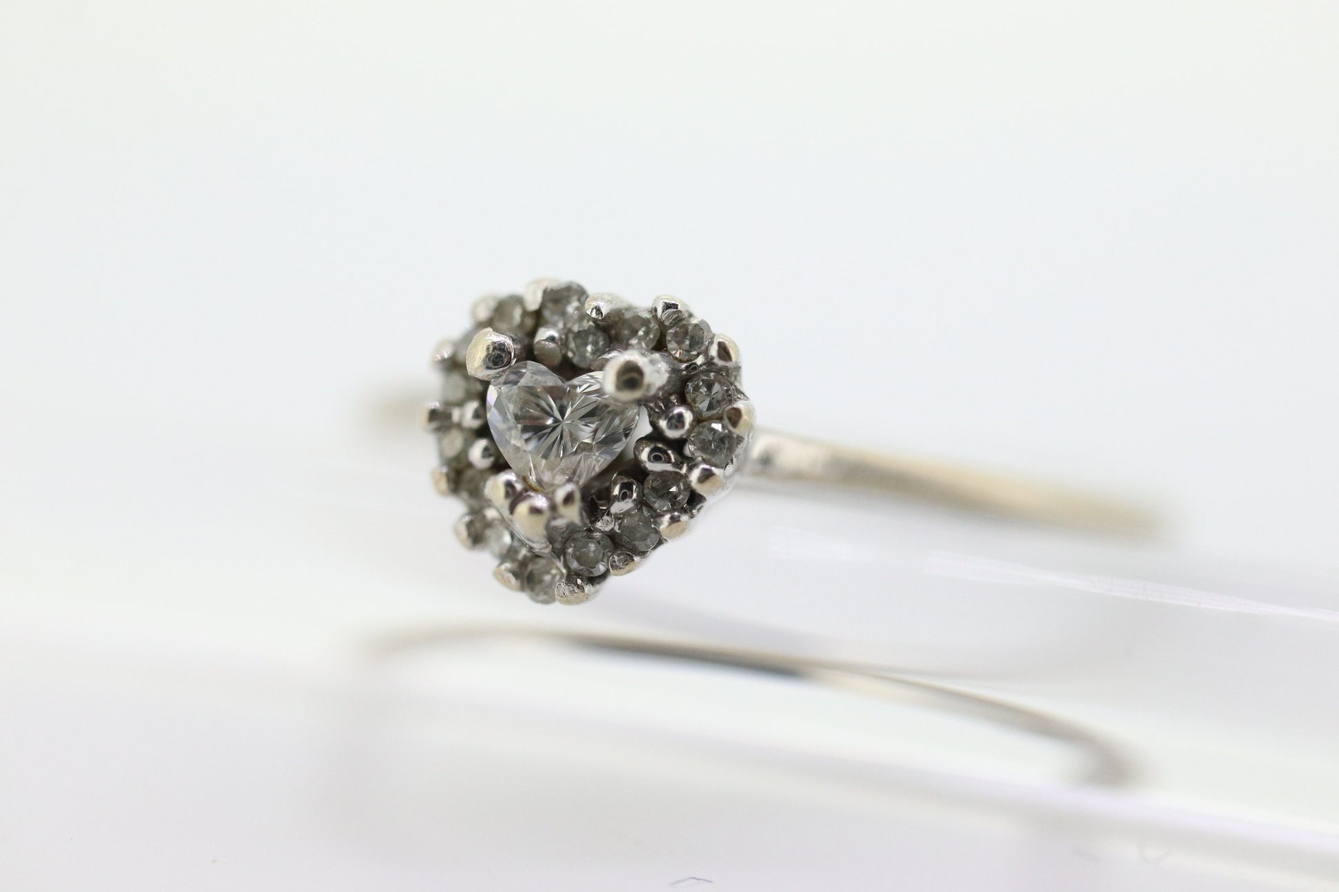 10k Heart Diamond Cut Halo ring. 10k white gold Heart Cut diamond cluster band. Diamond Halo ring. st(86)