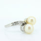 Antique Platinum double pearl diamond ring. Bypass twin akoya pearl bypass ring. Platinum diamond bypass ring. Pearl bypass ring st(230)