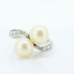 Antique Platinum double pearl diamond ring. Bypass twin akoya pearl bypass ring. Platinum diamond bypass ring. Pearl bypass ring st(230)