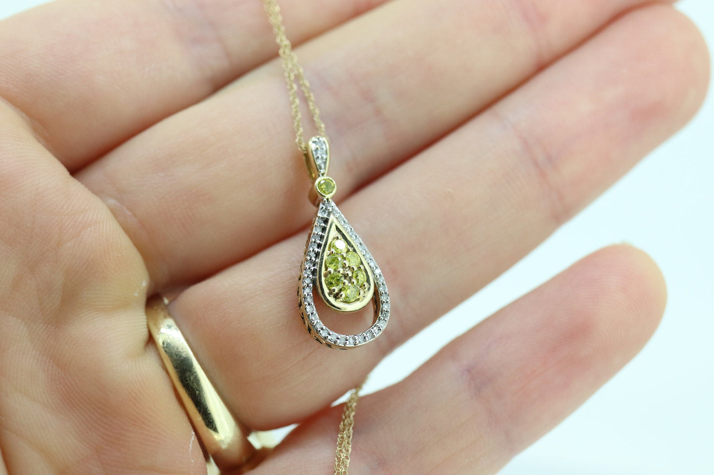 Diamond Teardrop Cluster Pendant. 10k Yellow Diamond Pendant and Necklace. Teardrop Drop Diamond Pendant. Dainty diamond pendant. st(115)
