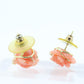 Coral Earrings. 14k Carved Coral Rose Flower Blooming Earrings. Large Carved Flower Coral Studs st(69)