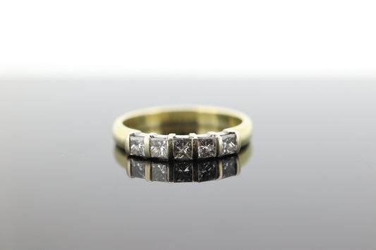 18K Yellow Gold Princess Cut Diamond Engagement Band - 18K Diamond Wedding Band  Channel Set Diamond Band  Five Stone Diamond band st118