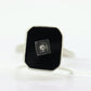 Art Deco Onyx and Diamond Ring. 14k White Gold Rectangle Onyx and Diamond ring. Mourning ring. st(150)
