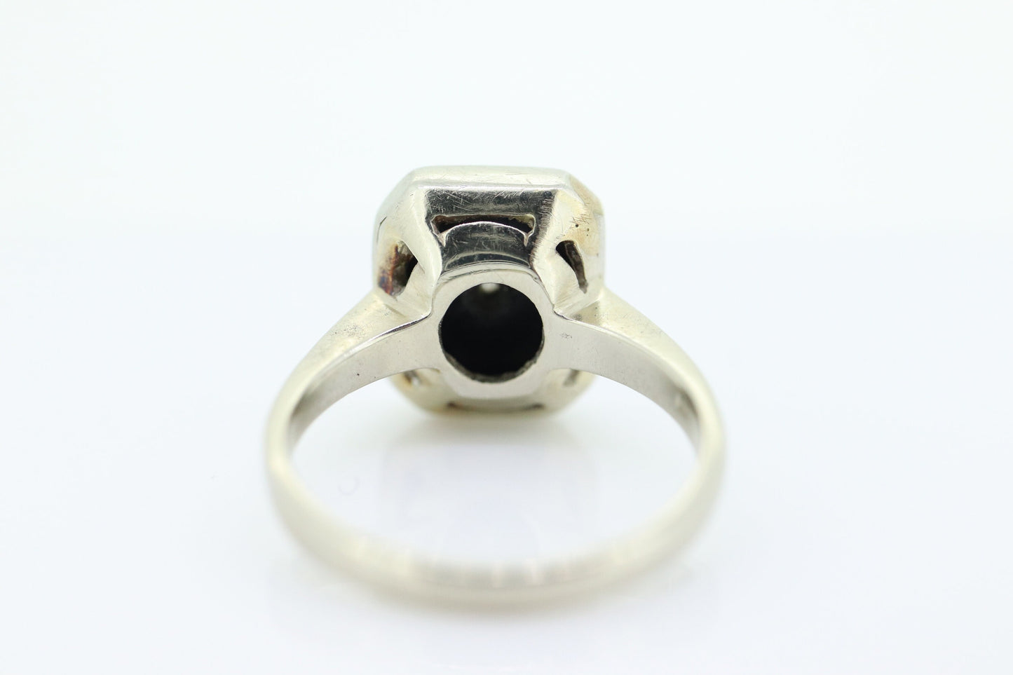 Art Deco Onyx and Diamond Ring. 14k White Gold Rectangle Onyx and Diamond ring. Mourning ring. st(150)