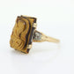 10k Tiger Eye Cameo Diamond Signet Ring. 10k gold Heavy Carved Warrior Mens or Womens ring. st(150)