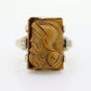 10k Tiger Eye Cameo Diamond Signet Ring. 10k gold Heavy Carved Warrior Mens or Womens ring. st(150)