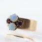 10k Victorian Opal and Garnet ring. 10k Gold Victorian claw opal ring. Wide Cigar BAnd. st(196)