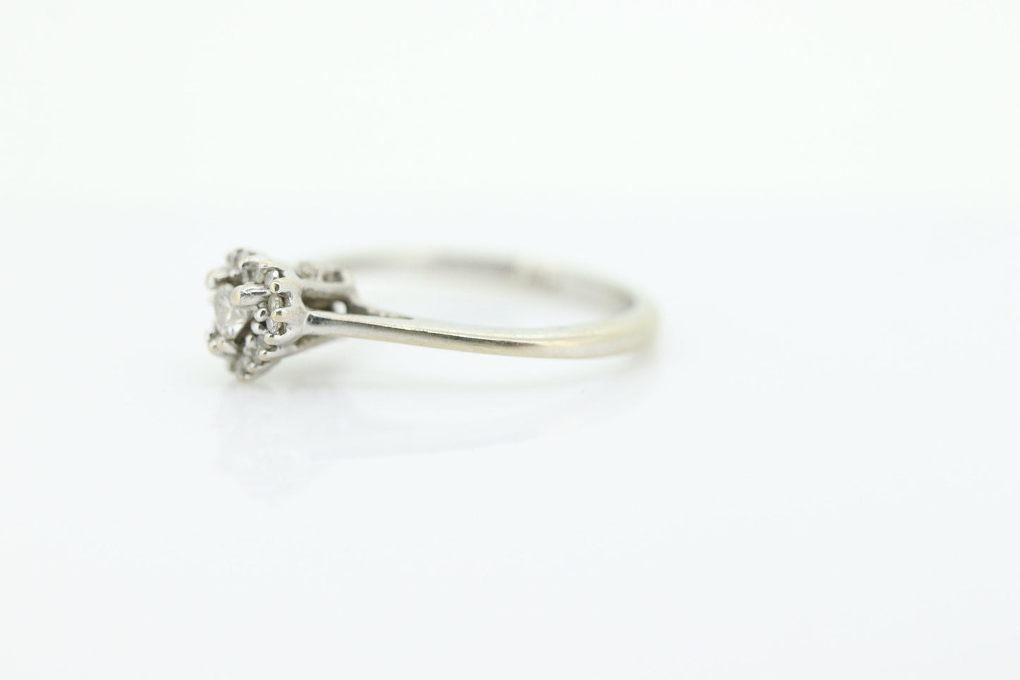 10k Heart Diamond Cut Halo ring. 10k white gold Heart Cut diamond cluster band. Diamond Halo ring. st(86)