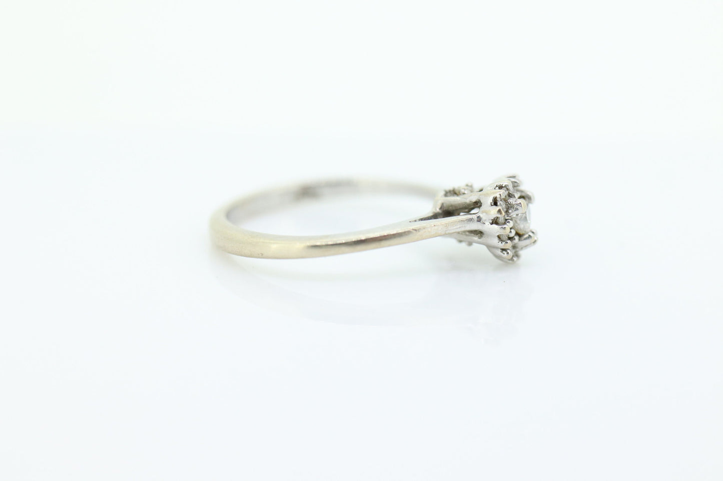 10k Heart Diamond Cut Halo ring. 10k white gold Heart Cut diamond cluster band. Diamond Halo ring. st(86)