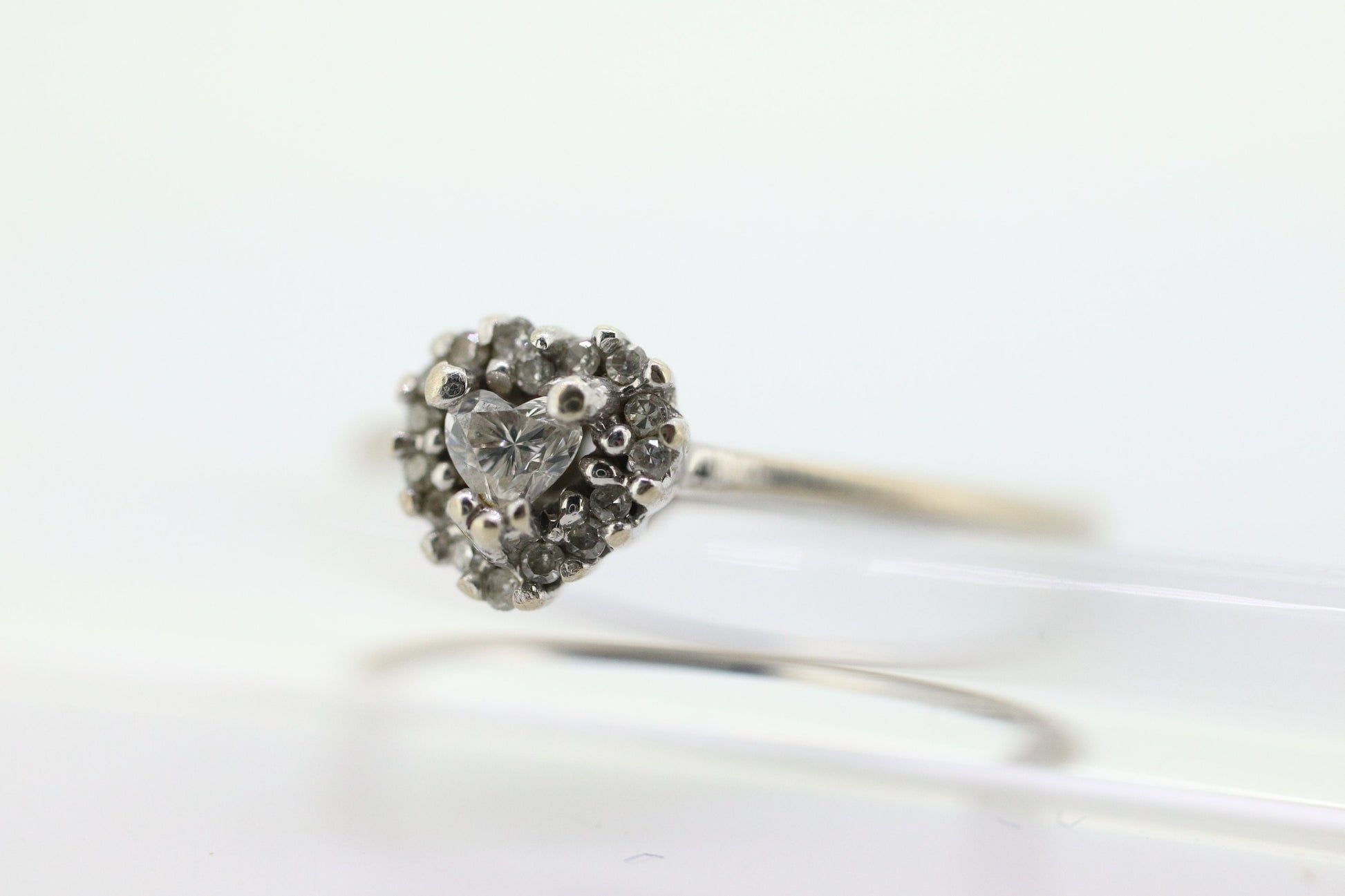 10k Heart Diamond Cut Halo ring. 10k white gold Heart Cut diamond cluster band. Diamond Halo ring. st(86)