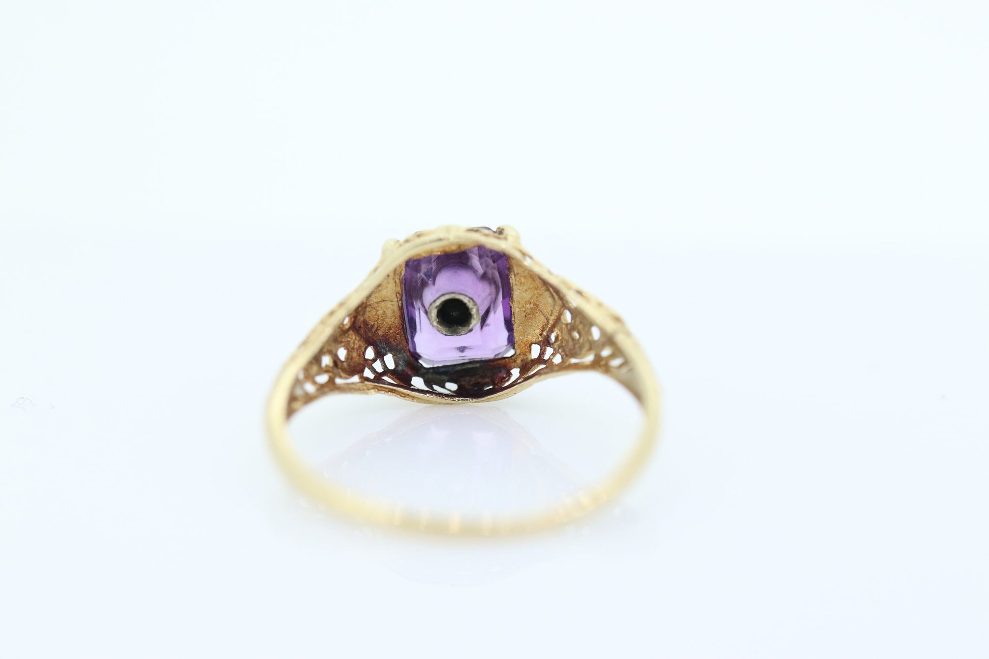 Art Deco Amethyst Diamond Ring. 14k Yellow Gold Filigree Design. Engagement Ring from Art Deco . Statement band. February Stone st(219)