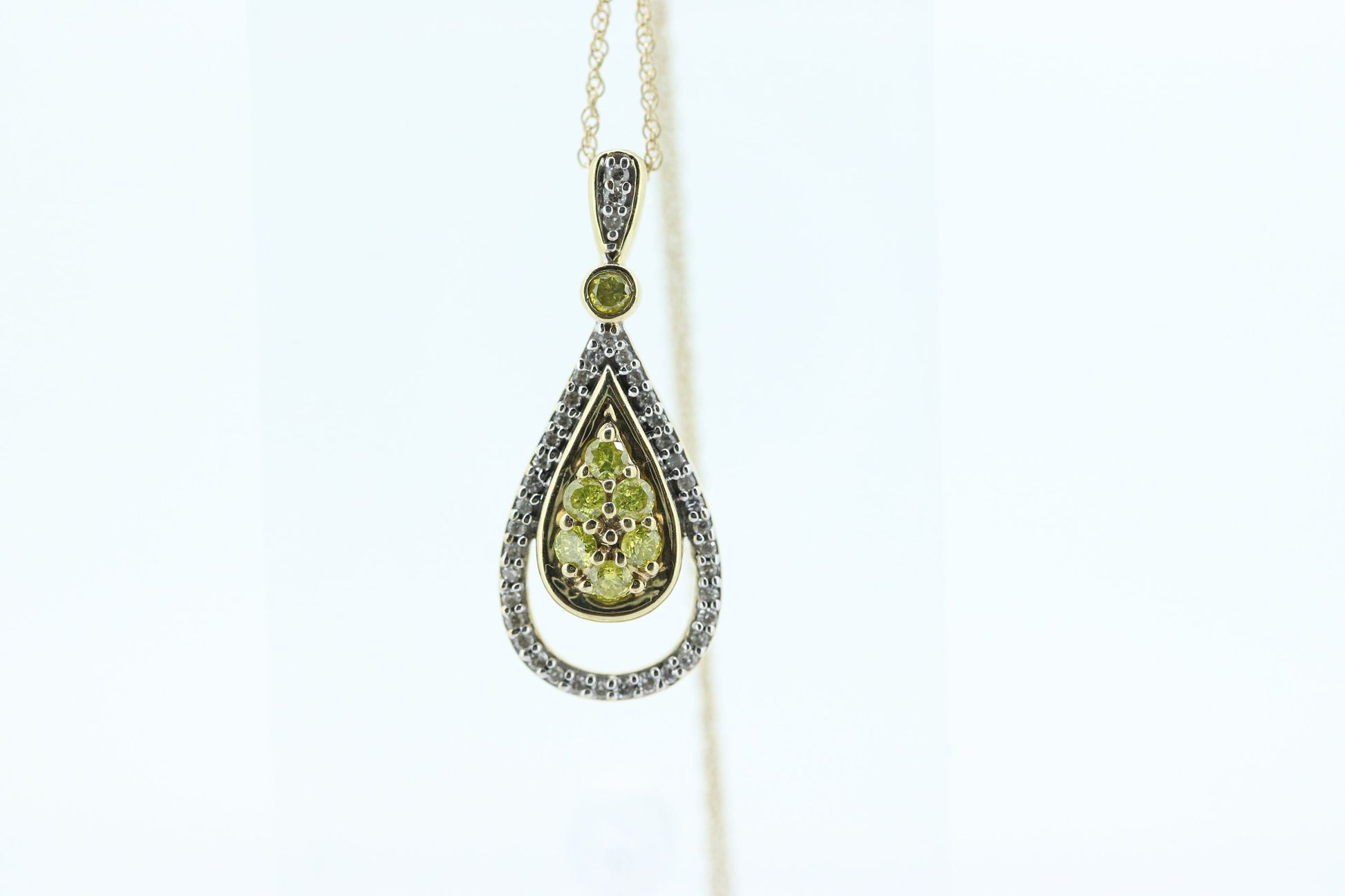 Diamond Teardrop Cluster Pendant. 10k Yellow Diamond Pendant and Necklace. Teardrop Drop Diamond Pendant. Dainty diamond pendant. st(115)