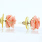 Coral Earrings. 14k Carved Coral Rose Flower Blooming Earrings. Large Carved Flower Coral Studs st(69)