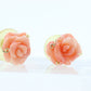 Coral Earrings. 14k Carved Coral Rose Flower Blooming Earrings. Large Carved Flower Coral Studs st(69)