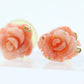 Coral Earrings. 14k Carved Coral Rose Flower Blooming Earrings. Large Carved Flower Coral Studs st(69)